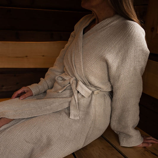 Kylpytakki hamppuvohvelikankaasta, luonnonsävyinen