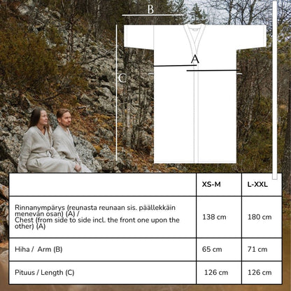 HEMPEA hamppukylpytakin mittataulukko